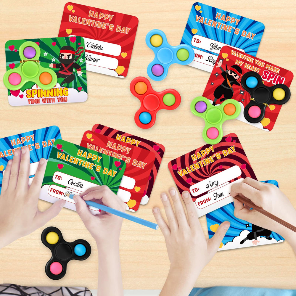 ShyLizard kids party favors with valentine cards and spinners.