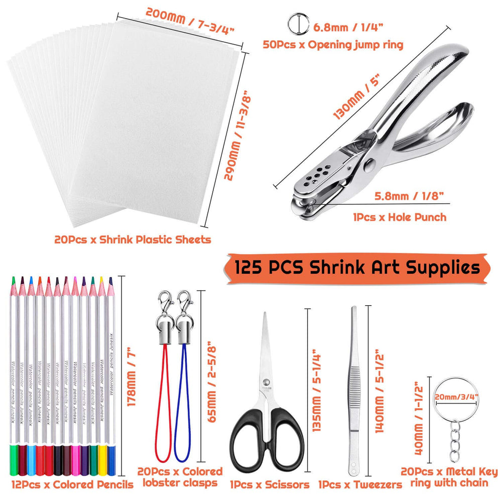 Shynek Shrinky plastic sheets with colored side for crisp designs.