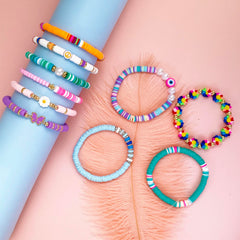 SIELEVIN beach-style clay bead bracelets in bright colors for daily wear and events