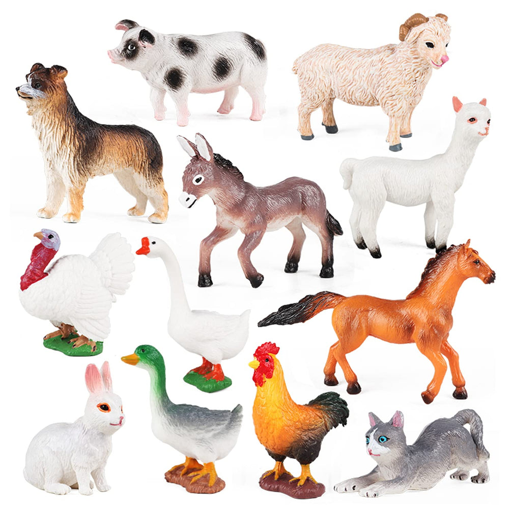 SIENON 12pcs farm animals figures set for imaginative play and classroom learning.
