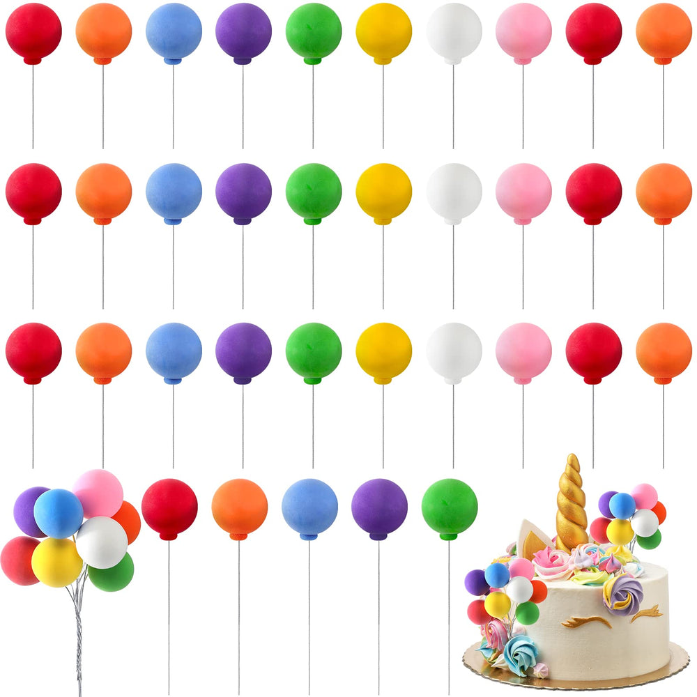 Sieral mini balloon toppers in vibrant rainbow colors for festive cake decorating.
