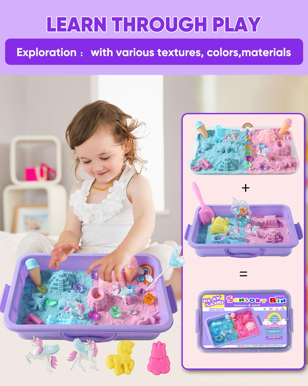 Sikmcle gemstones and rainbow pieces brighten scene-building playtime.