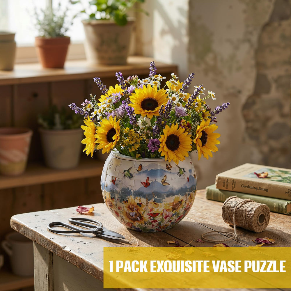 Silipull 3D Puzzle Vase with detachable stand displayed on a shelf