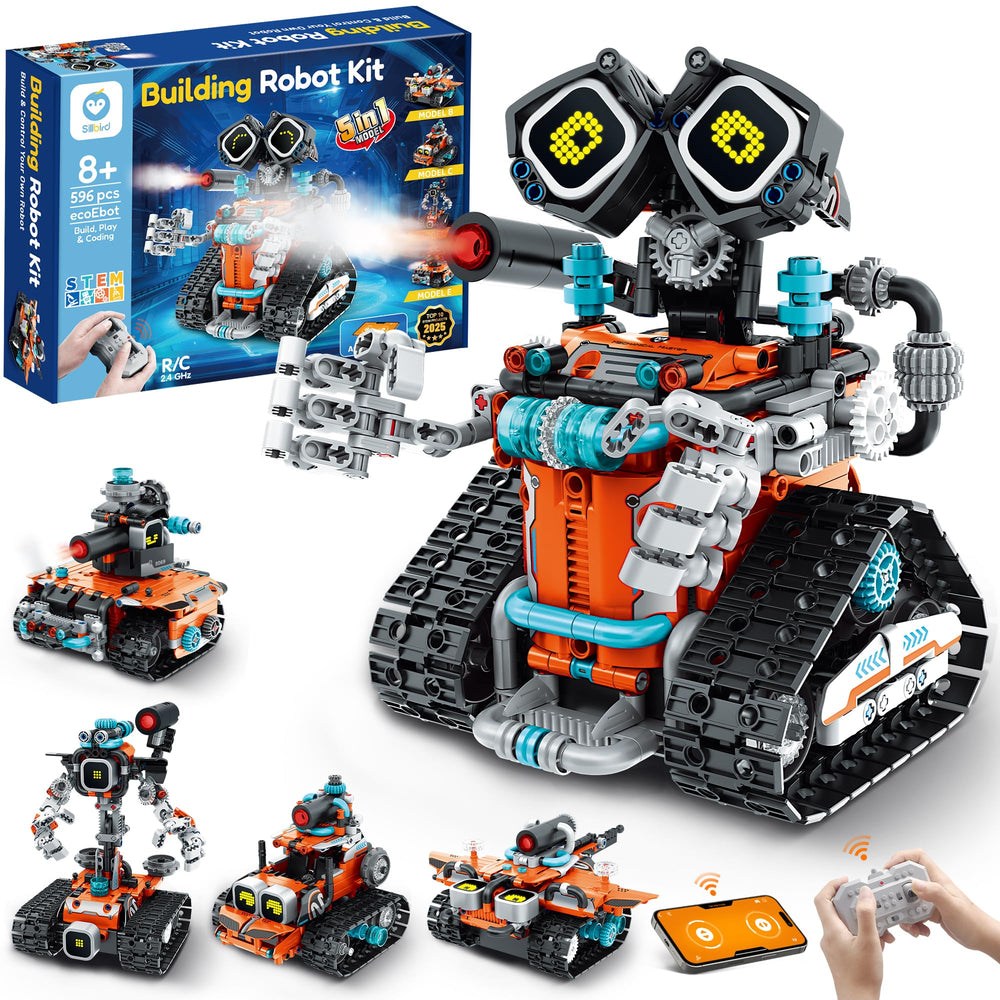 Sillbird 5in1 robot model for versatile STEM play and problem-solving.