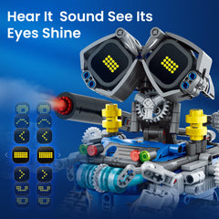 Sillbird STEM robot LED eyes display expressive feedback during playtime.