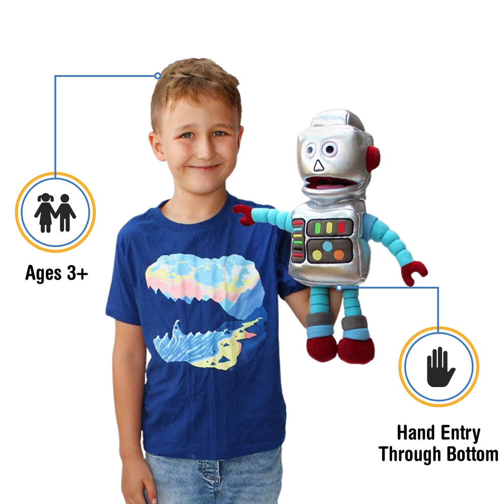 Silly Puppets 14-inch robot hand puppet mouth movement demo for dialogue