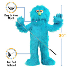 Silly Puppets Blue Monster Puppet with arm rod for smooth hand control