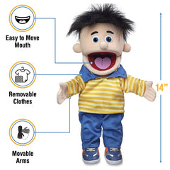 Silly Puppets Bobby Peach Boy hand puppet arm action enables lively character gestures.