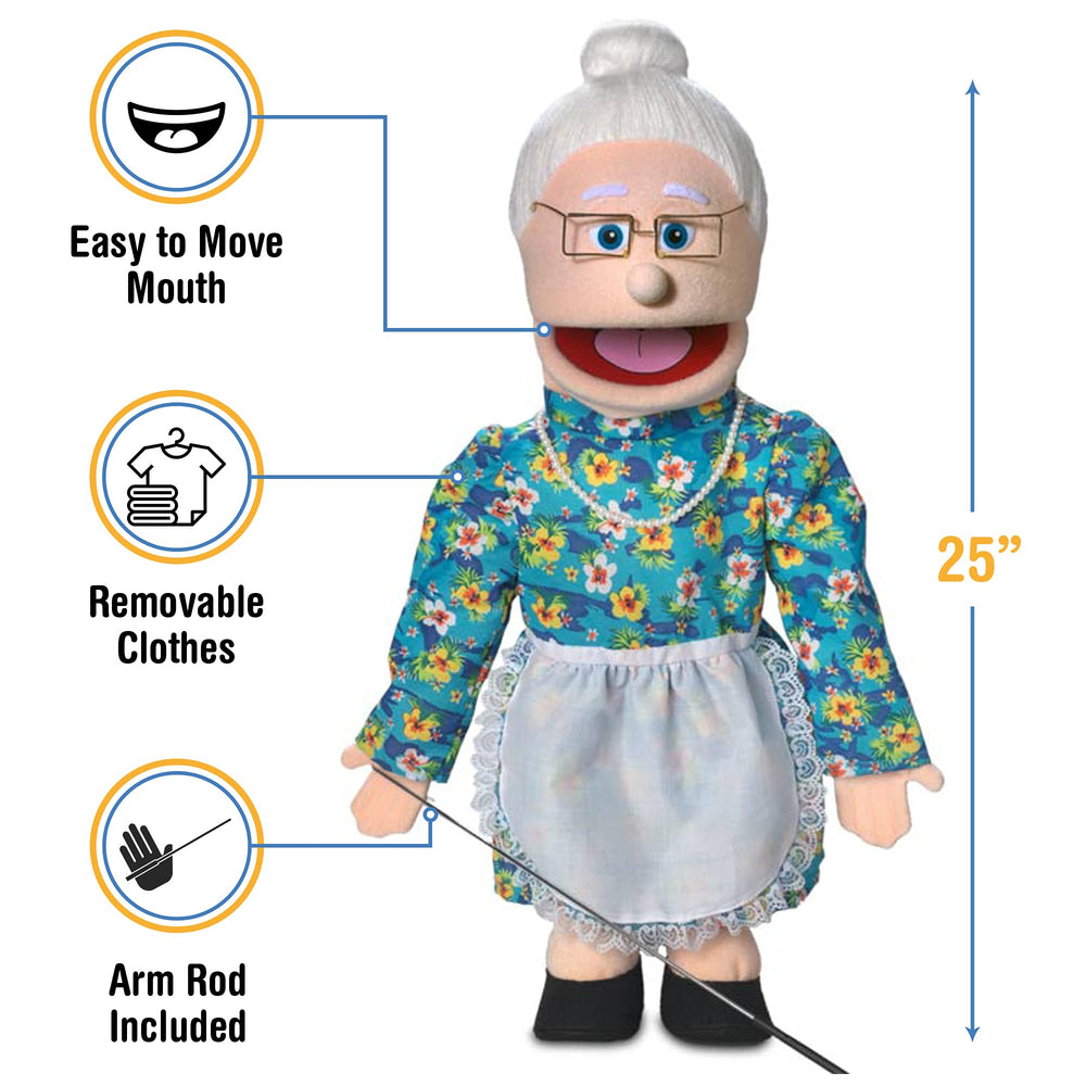 Silly Puppets Granny doll in removable clothing for quick outfit changes