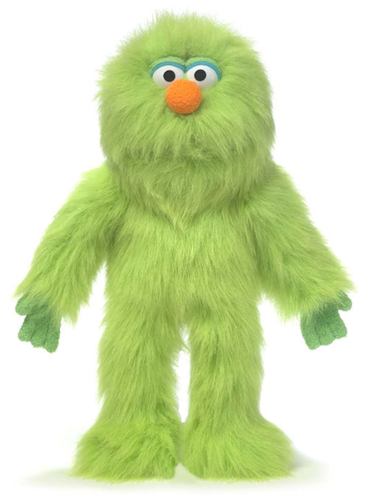 Silly Puppets Green Monster puppet front view, inviting imaginative play