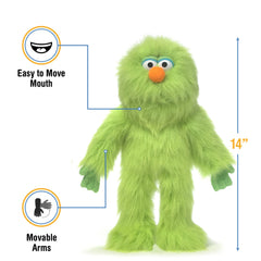 Silly Puppets Green Monster hand-entry bottom area for easy operation