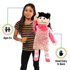 Silly Puppets Susie Peach Girl mouth-action close-up showing easy control