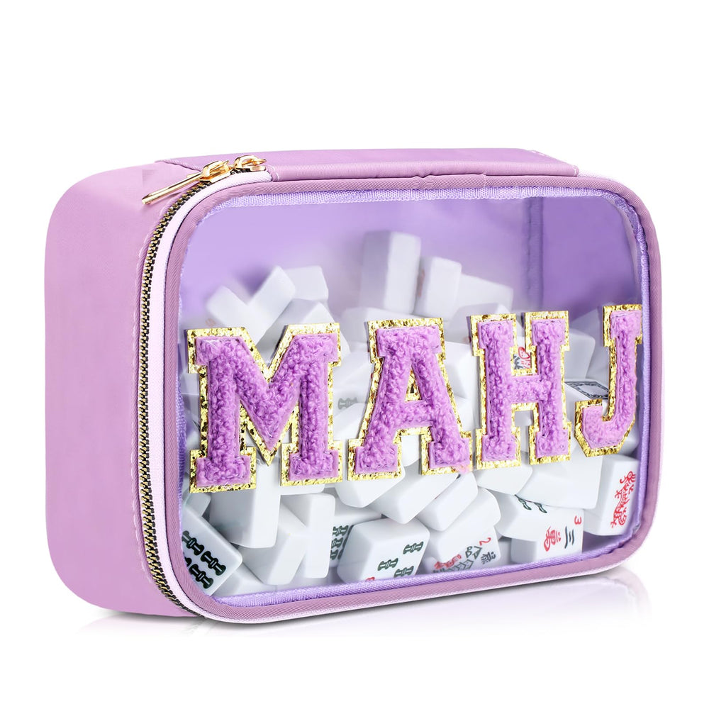 SilTriangle empty Mahjong tile bag in clear PVC keeps tiles visible and protected.