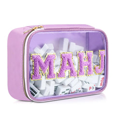 SilTriangle empty Mahjong tile bag in clear PVC keeps tiles visible and protected.