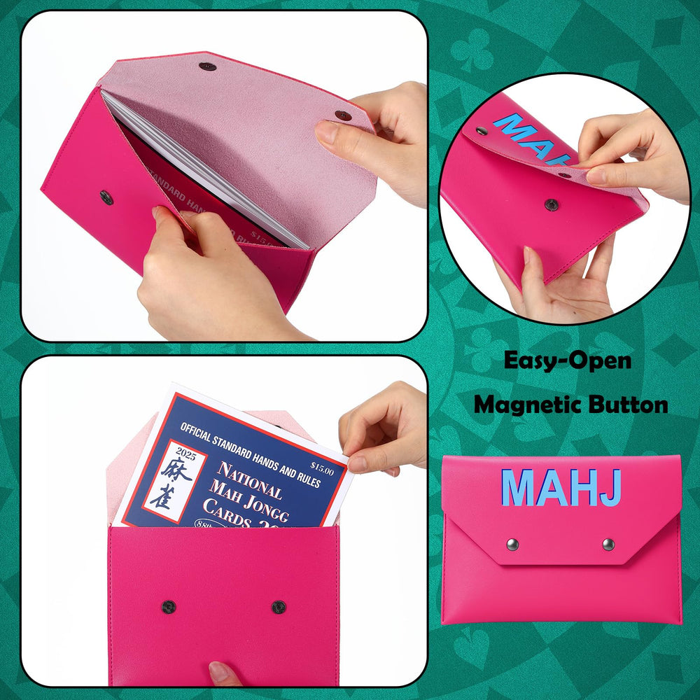 SilTriangle mahjong card clutch hot pink back view highlighting slim, portable design.