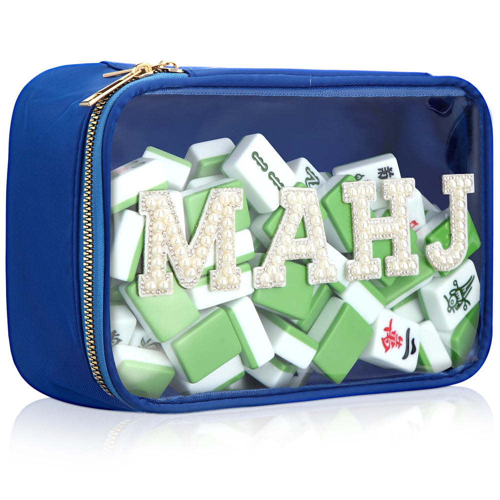 SilTriangle mahjong tile bag in navy, front view showing sleek case design for easy storage.