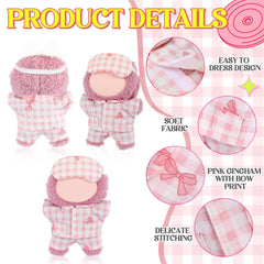 Simgoing 17cm doll pajama set pink gingham bow for charming dress-up moments