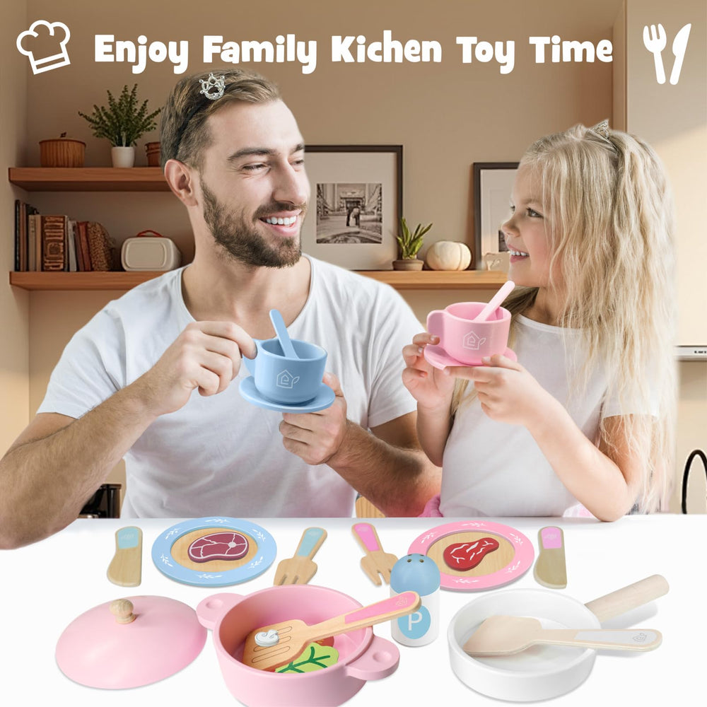 SIMPLIPLAY wooden frying pan invites sizzling pretend meals with smooth edges for safe play