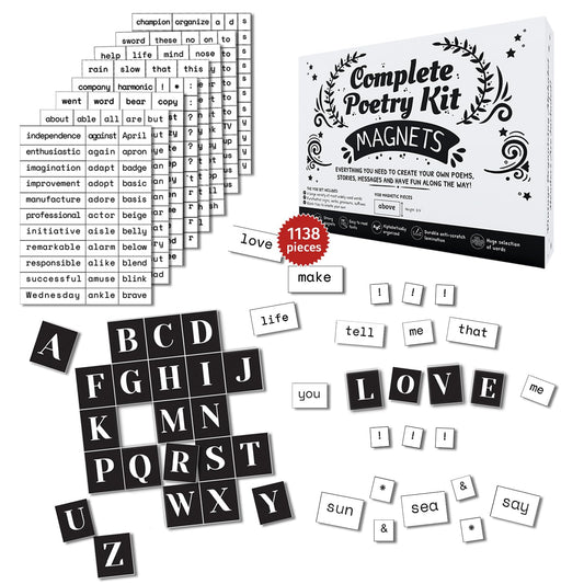 Simply Magic complete poetry magnets kit for fridge with 1138 words for creative poems
