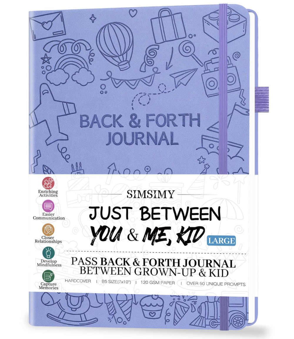 SIMSIMY Just Between You and Me journal cover in light purple, inviting intimate parent‑child moments.