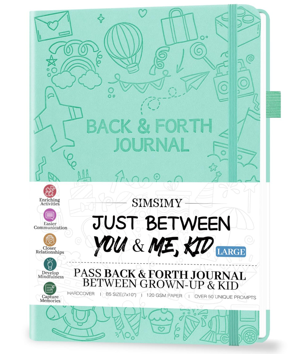 SIMSIMY Just Between You and Me Kid Journal cover in mint green invites cozy parent-child bonding.