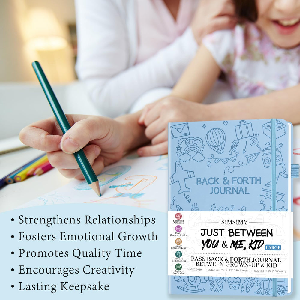 SIMSIMY pass-back journaling page illustrating back-and-forth parent-child interaction