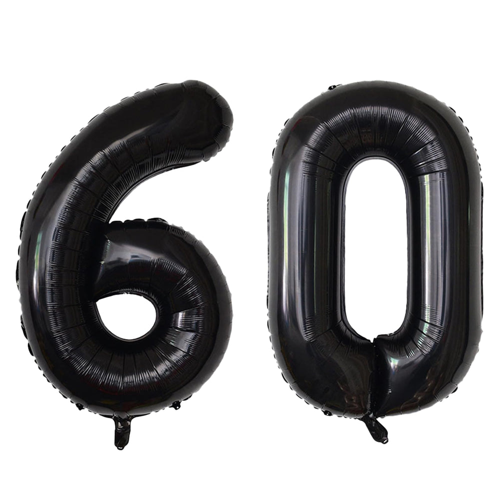 SINBEE 40-inch black 0-number balloon creates bold 60th birthday backdrop.