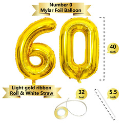 SINBEE Gold 40inch 6 balloon adds dramatic 60th milestone flair and easy setup.