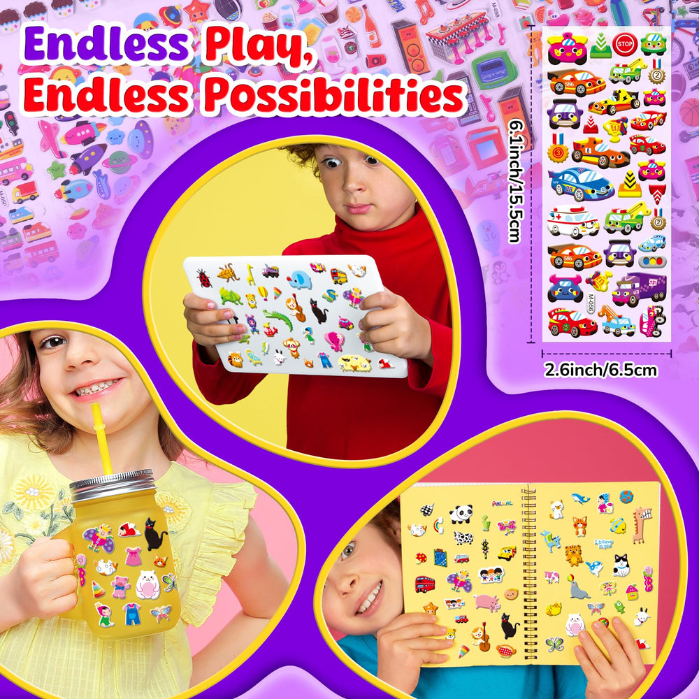 sinceroduct 3D puffy stickers dinosaurs vehicles, ideal rewards and decorations.