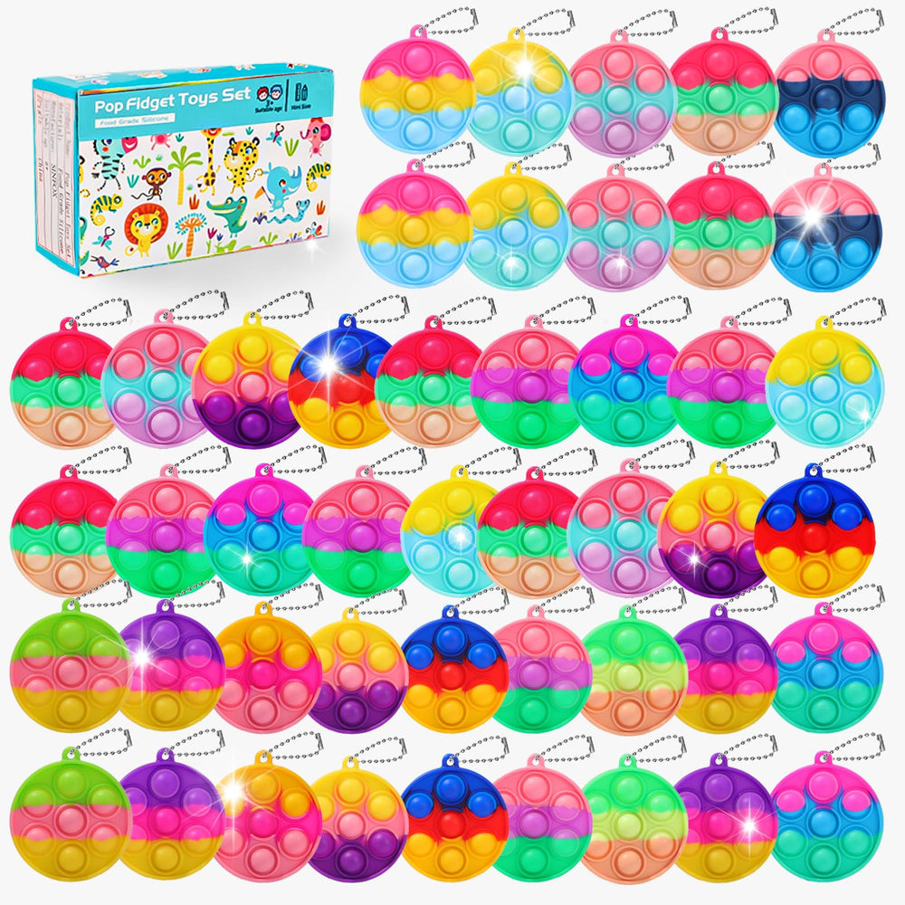 SINFOX 57-piece pop keychains for party favors and quick play.