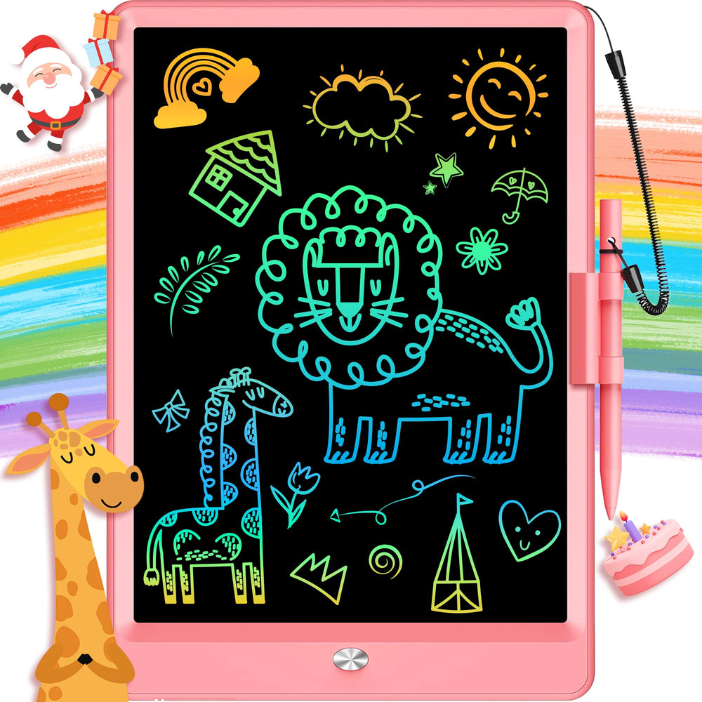SINKXKOO 10-inch pink LCD writing tablet for kids' colorful drawing and learning.