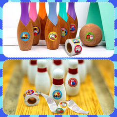 Sinmoe bowling stickers roll—great for sports party decor and classroom crafts.