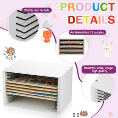 Sintuff compact puzzle rack fits small rooms while holding several puzzles