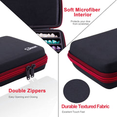 SIQUK dice case shows extra pockets for RPG accessories.