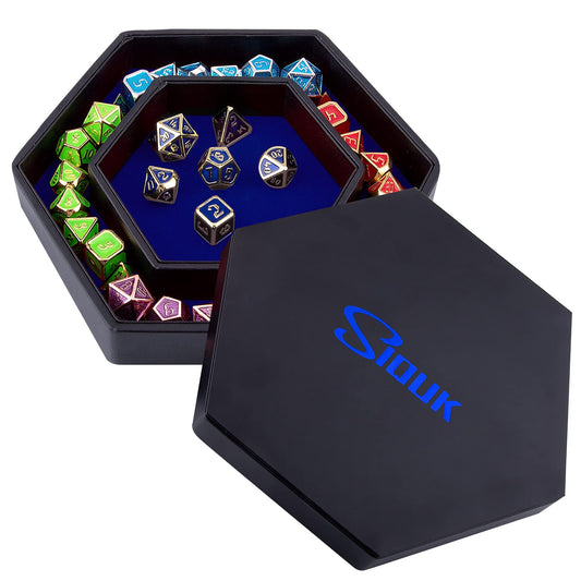 SIQUK hexagon dice tray with blue lid for organized RPG play