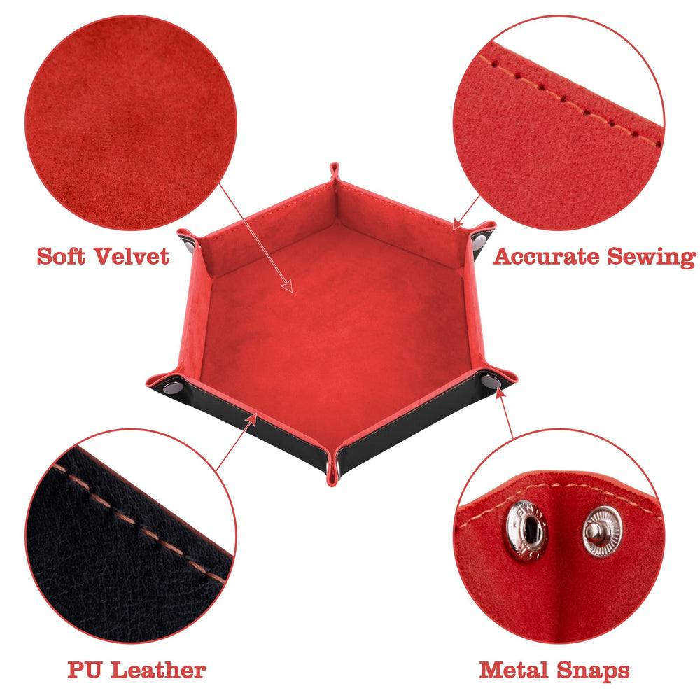 SIQUK hexagon cyan dice tray features soft velvet interior to protect dice.