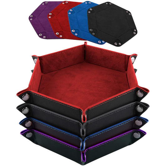 SIQUK red foldable hexagon dice tray ready for travel and portability.