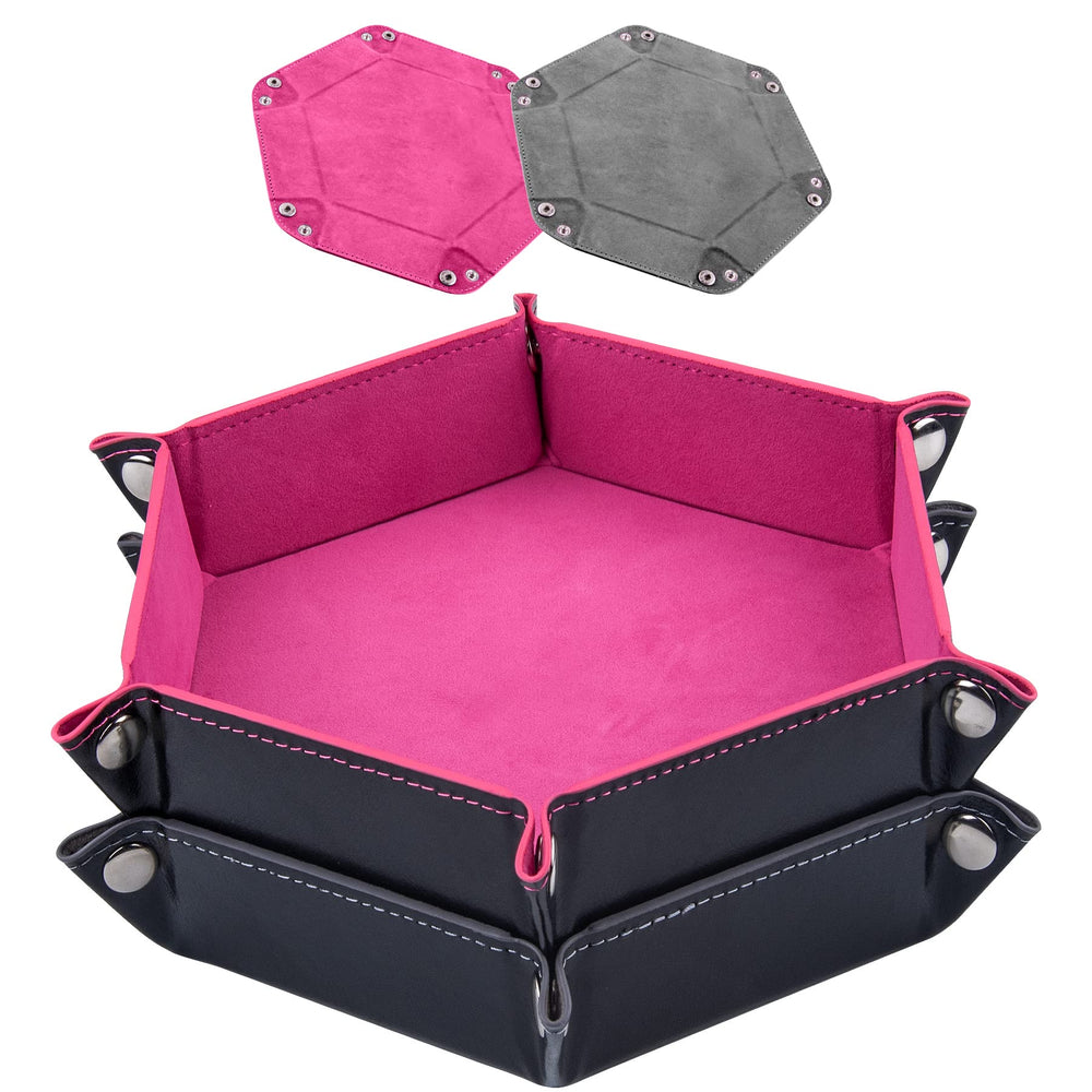 SIQUK pink hexagon dice tray with velvet lining for smooth, safe rolls.