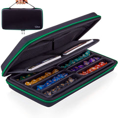 SIQUK Green EVA dice case with detachable tray shown for organized dice and rolling use