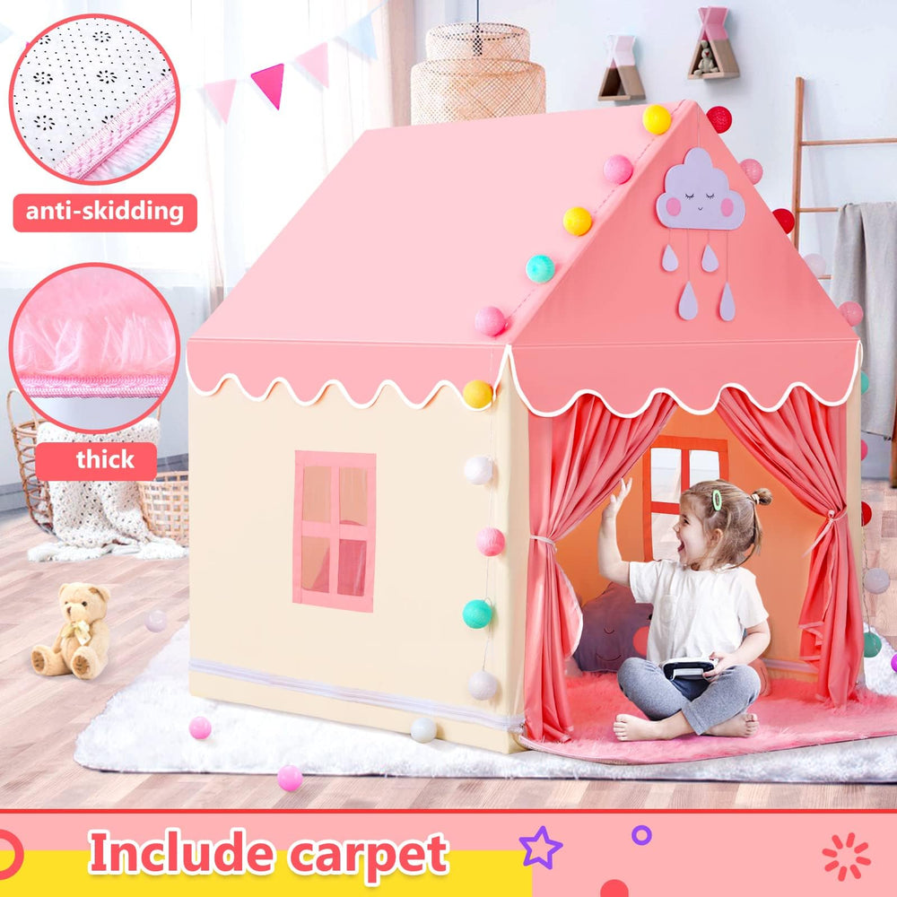 SISTICKER pink tent with rug inside creates cozy play space