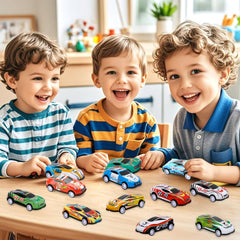 Siwarm colorful mini race cars in varied patterns for party favors