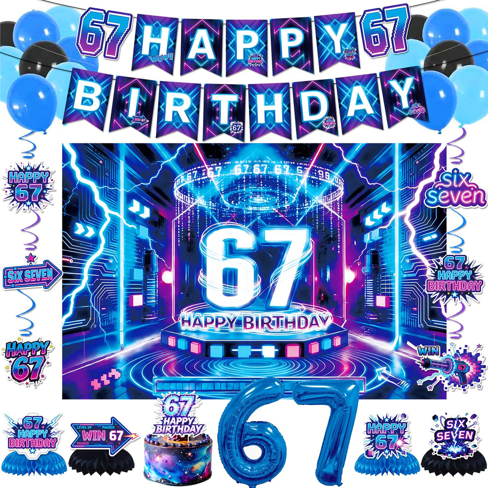 Six Seven neon banner provides a bold cyberpunk backdrop for standout birthday photos.