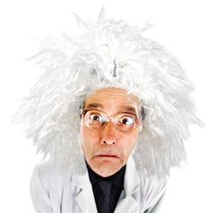 Skeleteen mad scientist wig with white curls for cosplay and Halloween.