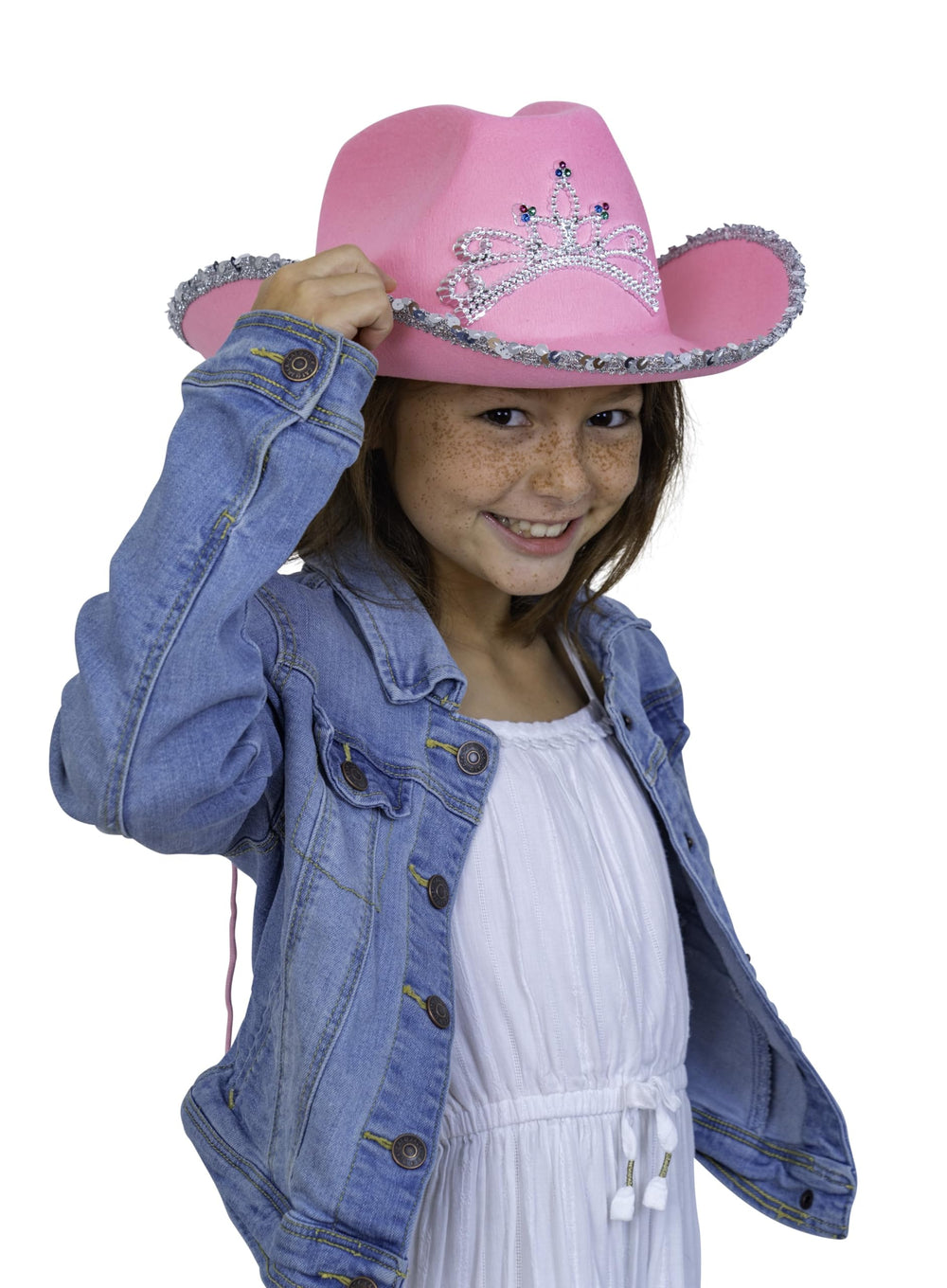 Skeleteen Pink Cowgirl Hat crown-tiara design adds a festive touch to dress-up play.