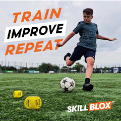 Skill Blox Backyard soccer practice with compact gear.