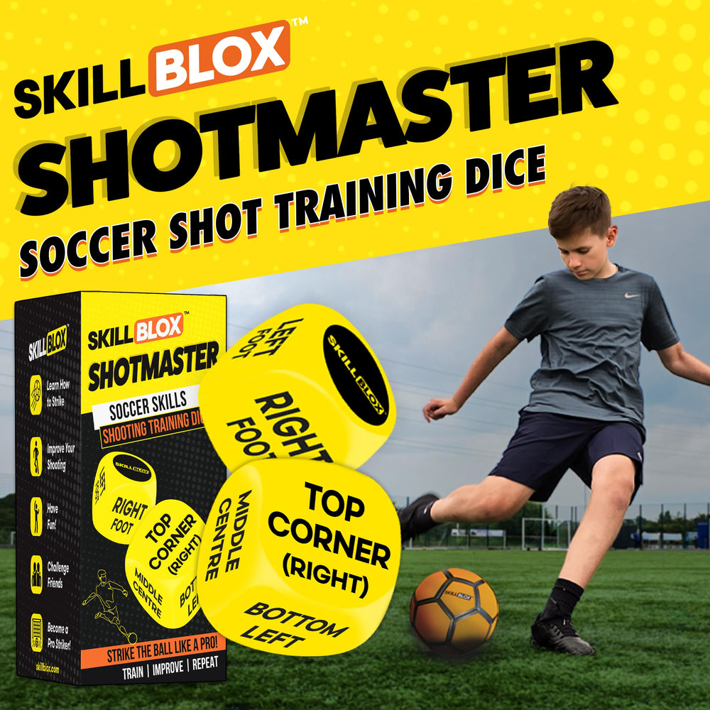 Skill Blox ShotMaster Dice in hand illustrates easy, on-the-go practice.