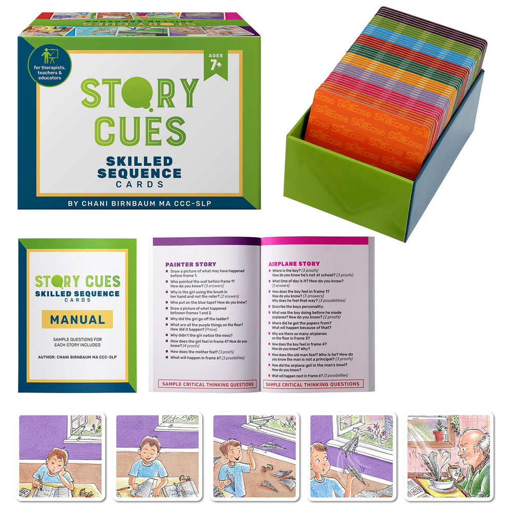 SkillEase Story Cues Cards visualize storytelling prompts to grow vocabulary and sequencing.