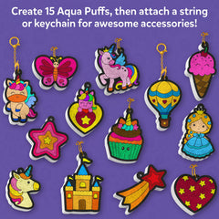 Skillmatics Aqua Puffs includes keychains and string for easy accessories.