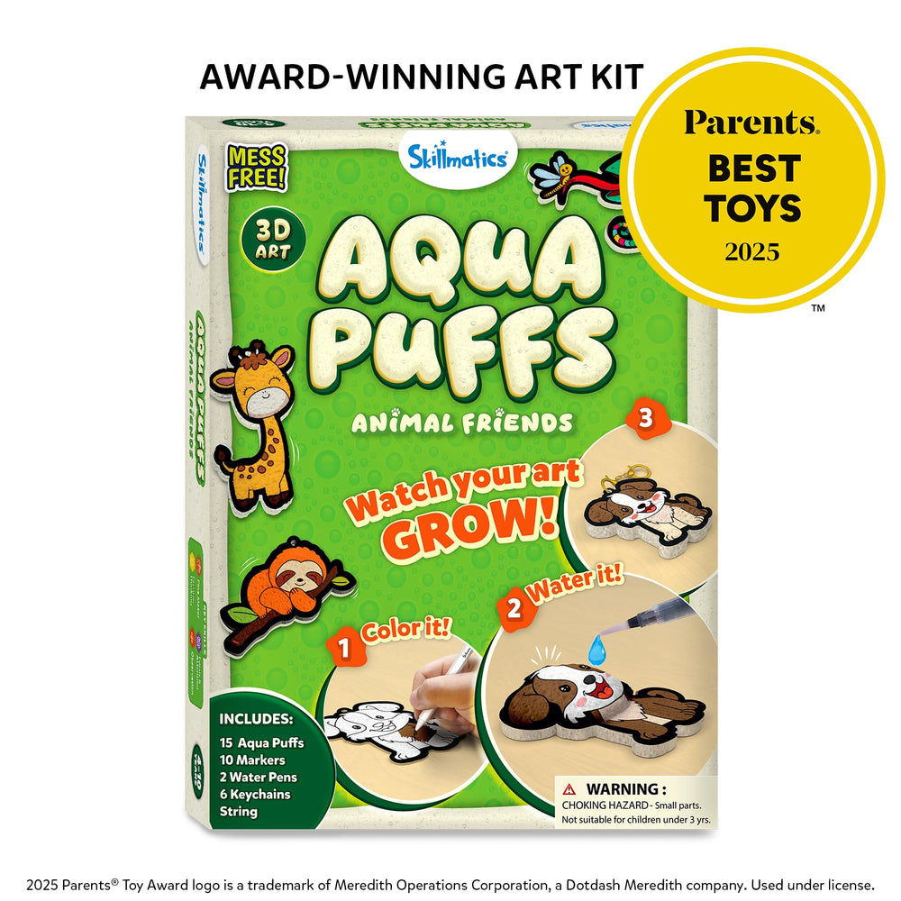 Skillmatics Aqua Puffs marker set fuels vibrant animal art with easy coloring.