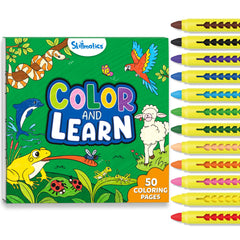 Skillmatics Color and Learn book cover with vibrant animal drawings for curious toddlers.